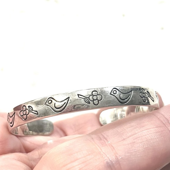 James Avery Jewelry - James Avery Sterling Silver 5.5" Kid Open Bangle Bracelet Birds & Flowers.